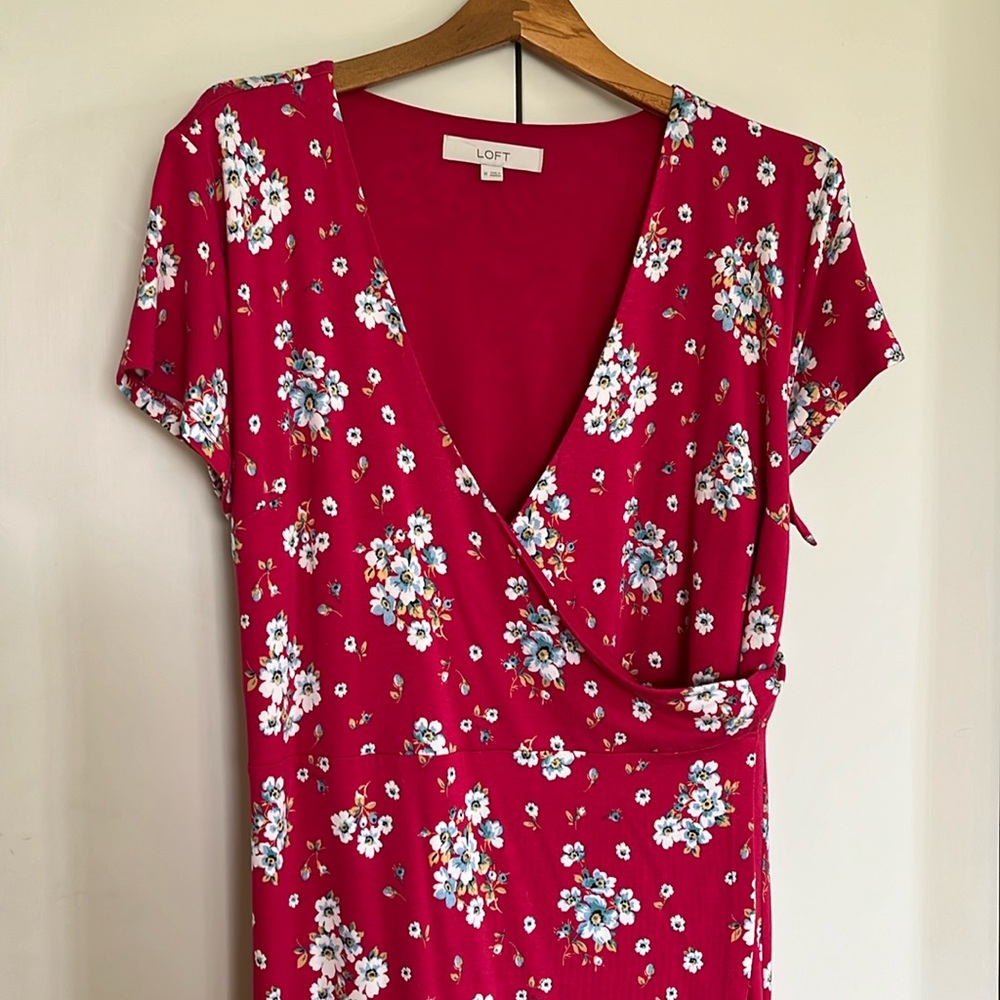 LOFT Red Floral Wrap Dress